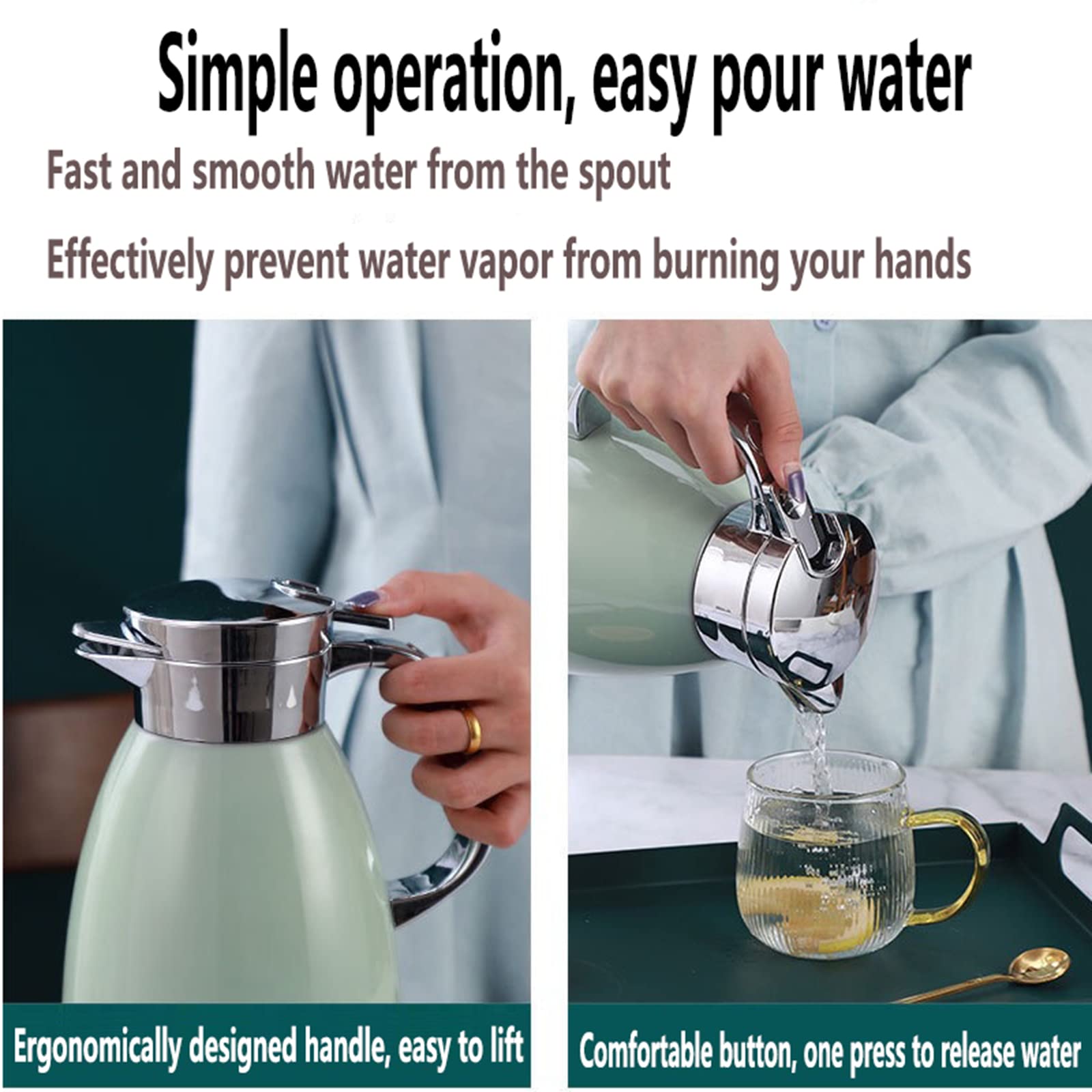 Dzbanek próżniowy, podwójne ścianki termosu próżniowe izolowane kawa herbata Carafe 304 Stal nierdzewna Podwójna ściana Próżniowa pula do kawy Thermal Carafe, 12 godzin retencji ciepła,Blue,1.8L