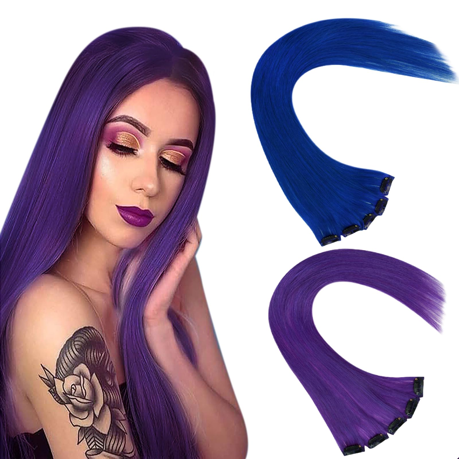 Amazon.com : RUNATURE Bundles 20 Inch Purple and Blue Hair