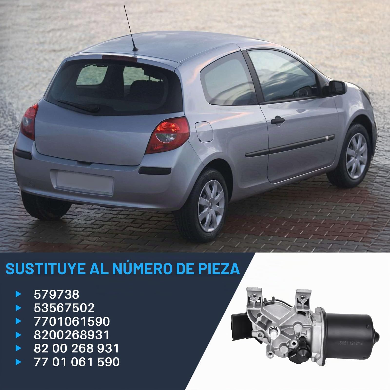Motor de limpiaparabrisas delantero compatible con Clio III BR0/1 CR0/1 2005-2014 Grandtour 2008 - Van SB_ SR_ 2005 - Repuesto para 7701061590 53567502 8200268931 579738