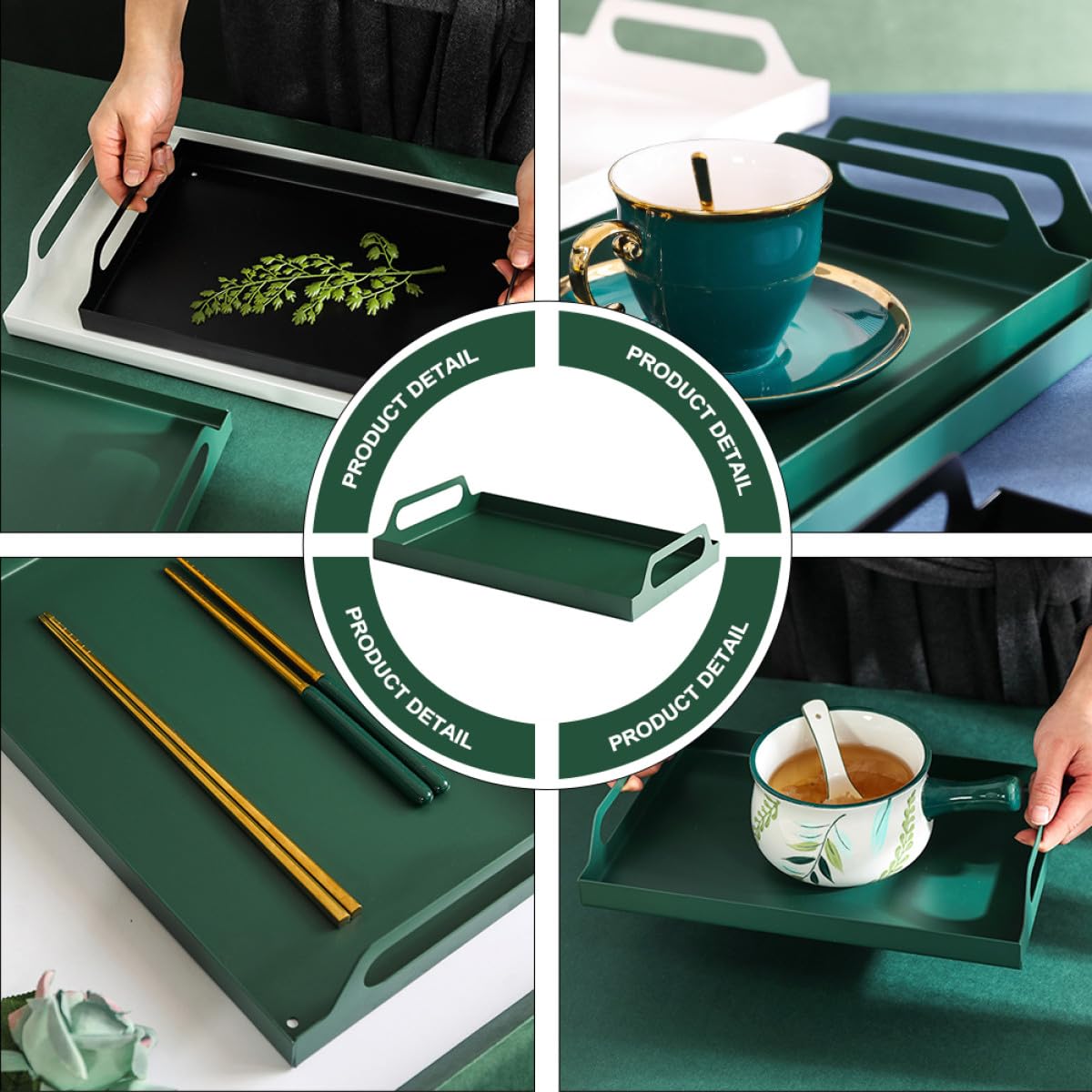 Bandeja Rectangular de Metal Verde con Asas para Servir Aperitivos y Postres Adecuado para Showers y Guardería