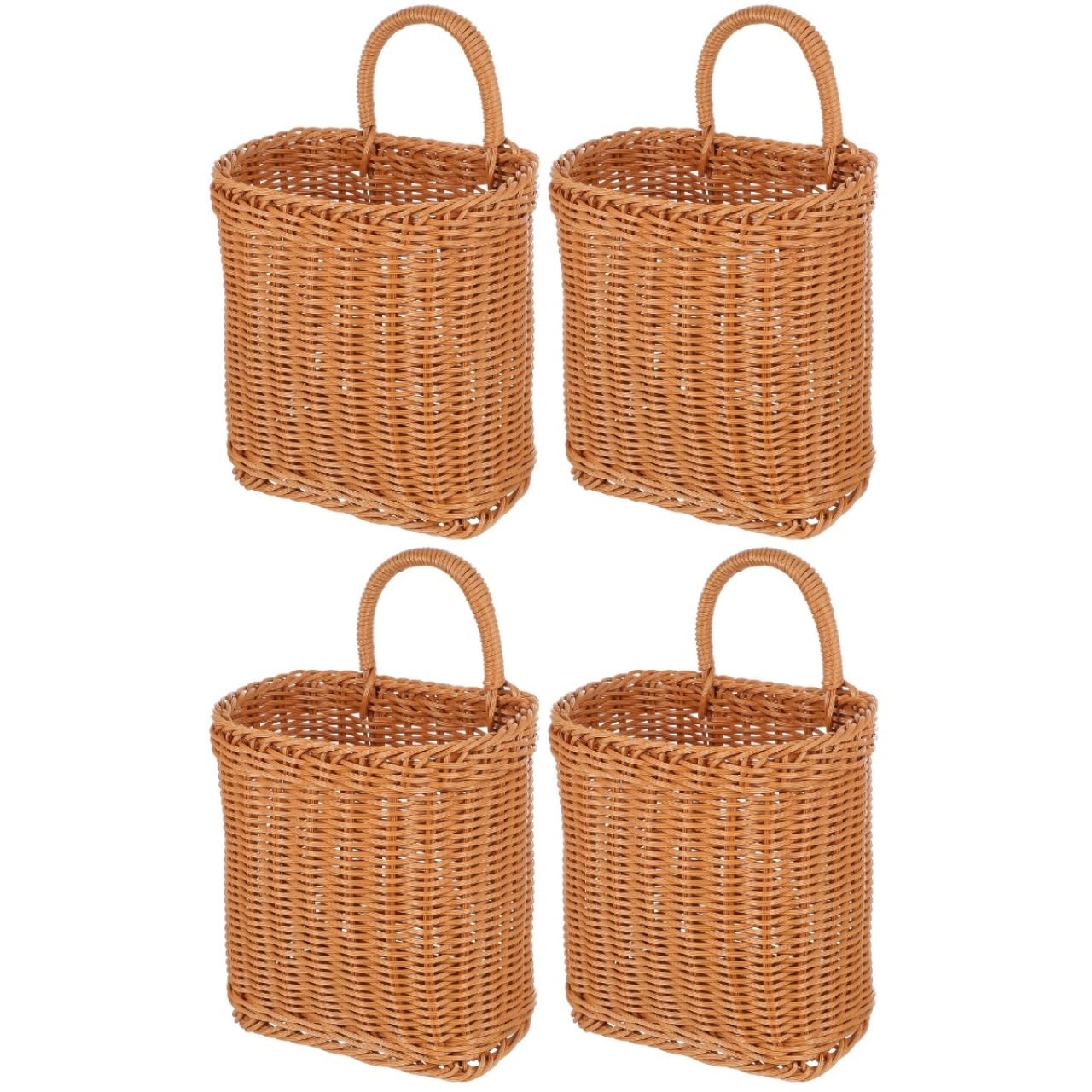 COLLBATH 2pcs Balcony Wall-mounted Decorative Flower Basket Rustic Woven Hanging Basket for Kitchen for Garlic Bucket and Sundries Storage Farmhouse Style — image 1
