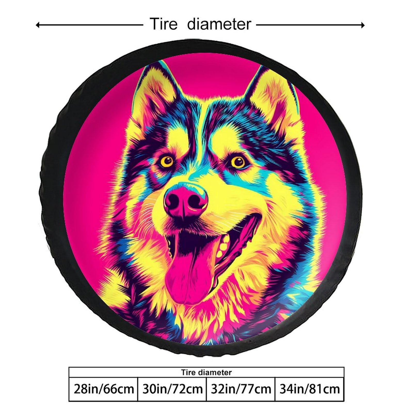Colorful Husky Dog Art Spare Tire Cover Leather Waterproof Wheel Protectors Universal Car Accessories 28inch