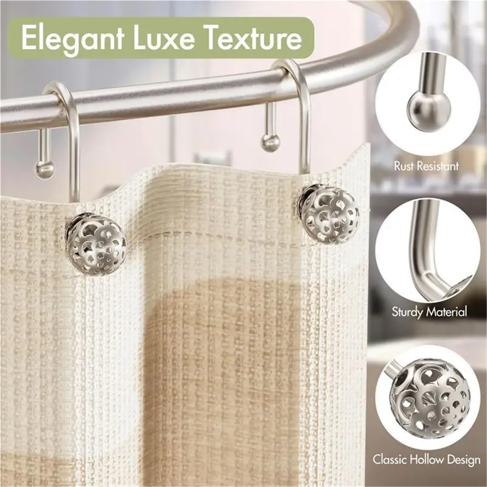Ganci Per Tende Ganci for tende da doccia da 12 pezzi, decorativi in ​​metallo antiruggine, nichel for rivestimento