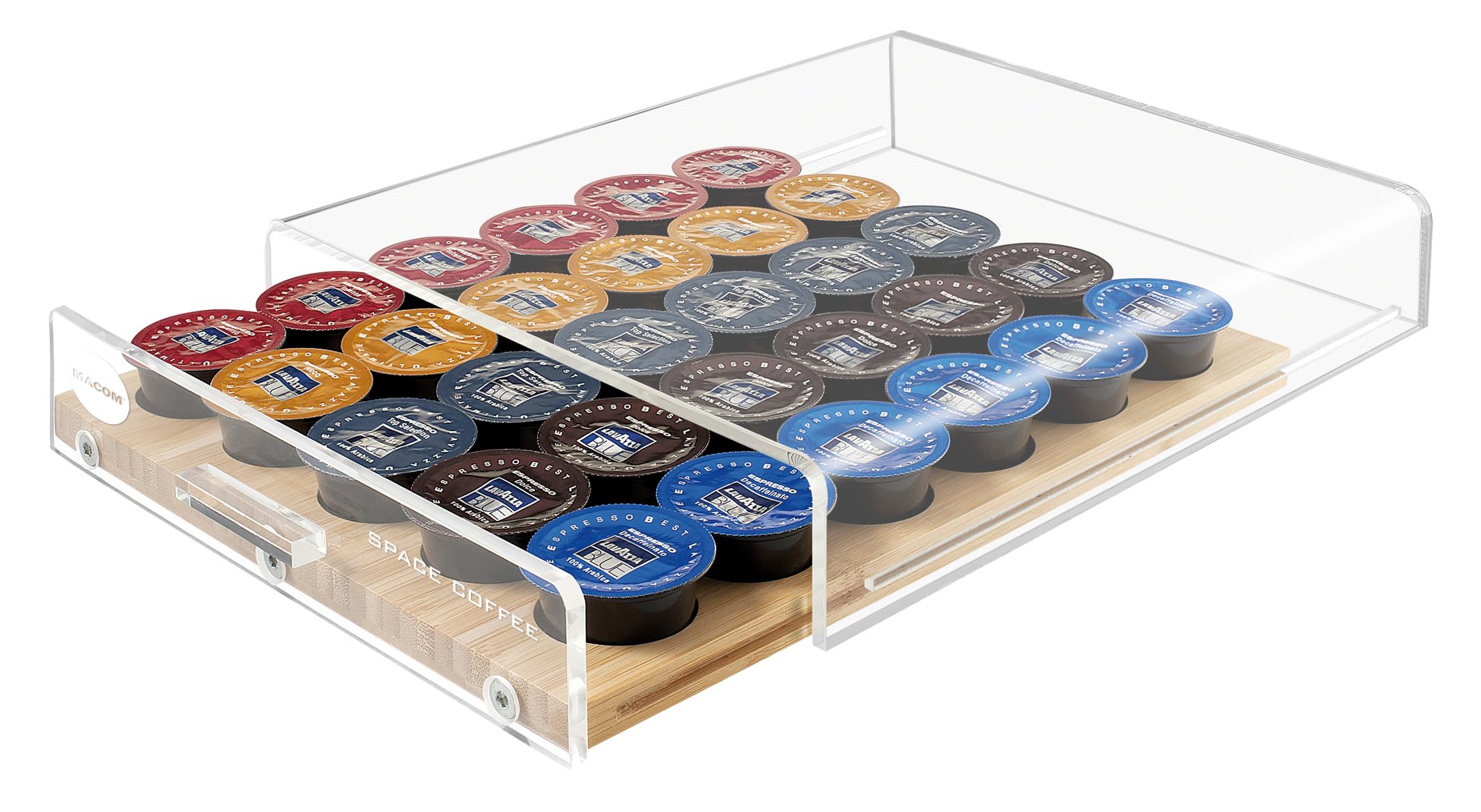 MACOM Just Kitchen 835 Space Coffee Dispenser Portacapsule Universale per Macchine Caffè, 30 capsule, cassetto in legno