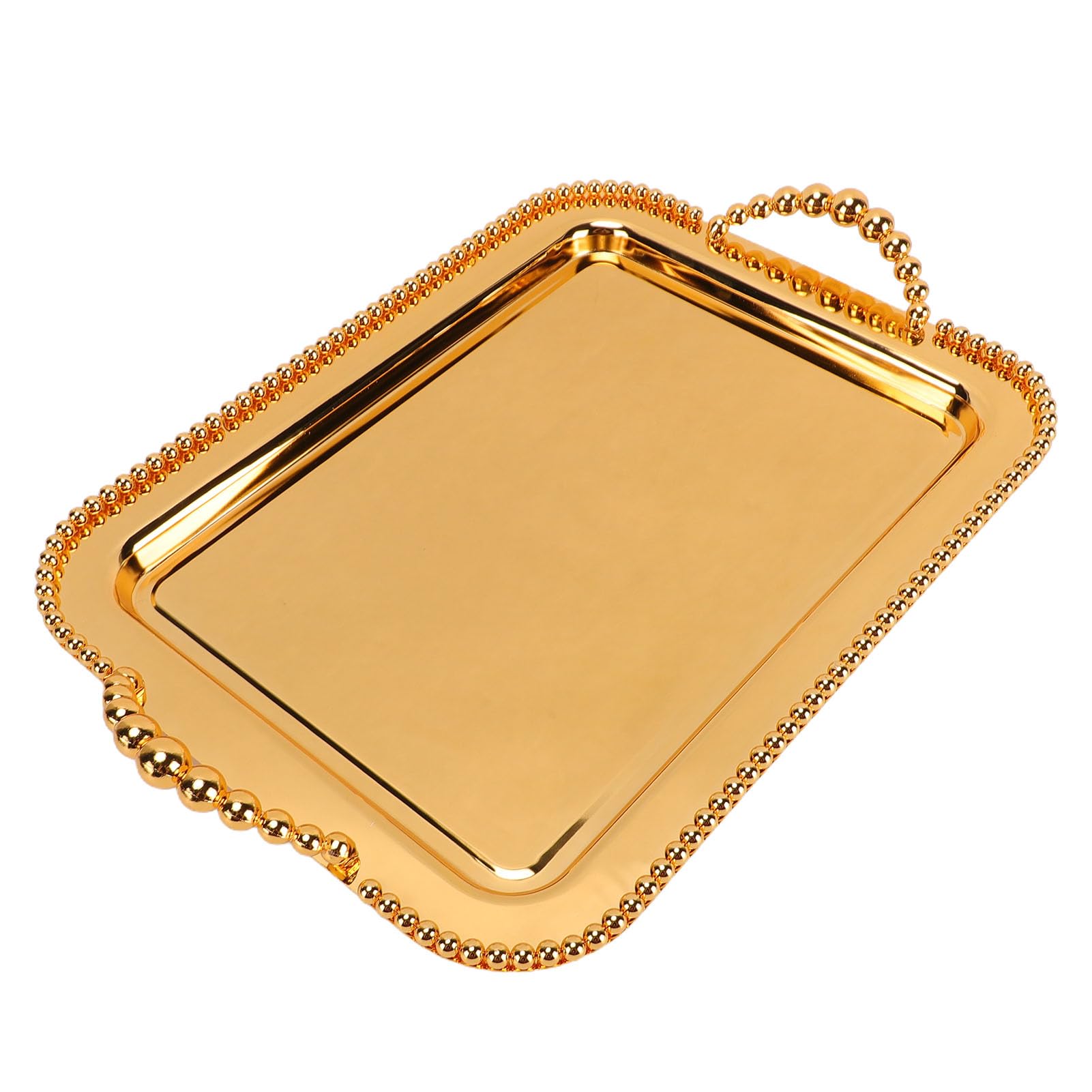 Bandeja para Servir de Metal con Espejo Rectangular Sunicon, Cuentas y Asas (Gold)