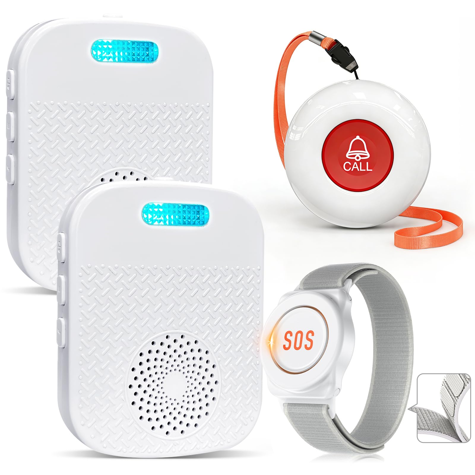 Pulsante di emergenza per anziani Sistema di telesoccorso interno Bracciale di emergenza per anziani Ricevitore ricaricabile Allarme SOS (Ricevitore*2 + Braccialetto*1 + Trasmettitore*1)
