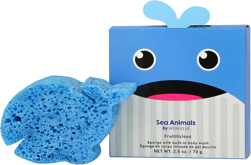 SPONGELLÉ Esponja de banho infantil Walter Whale com sabonete corporal incorporado