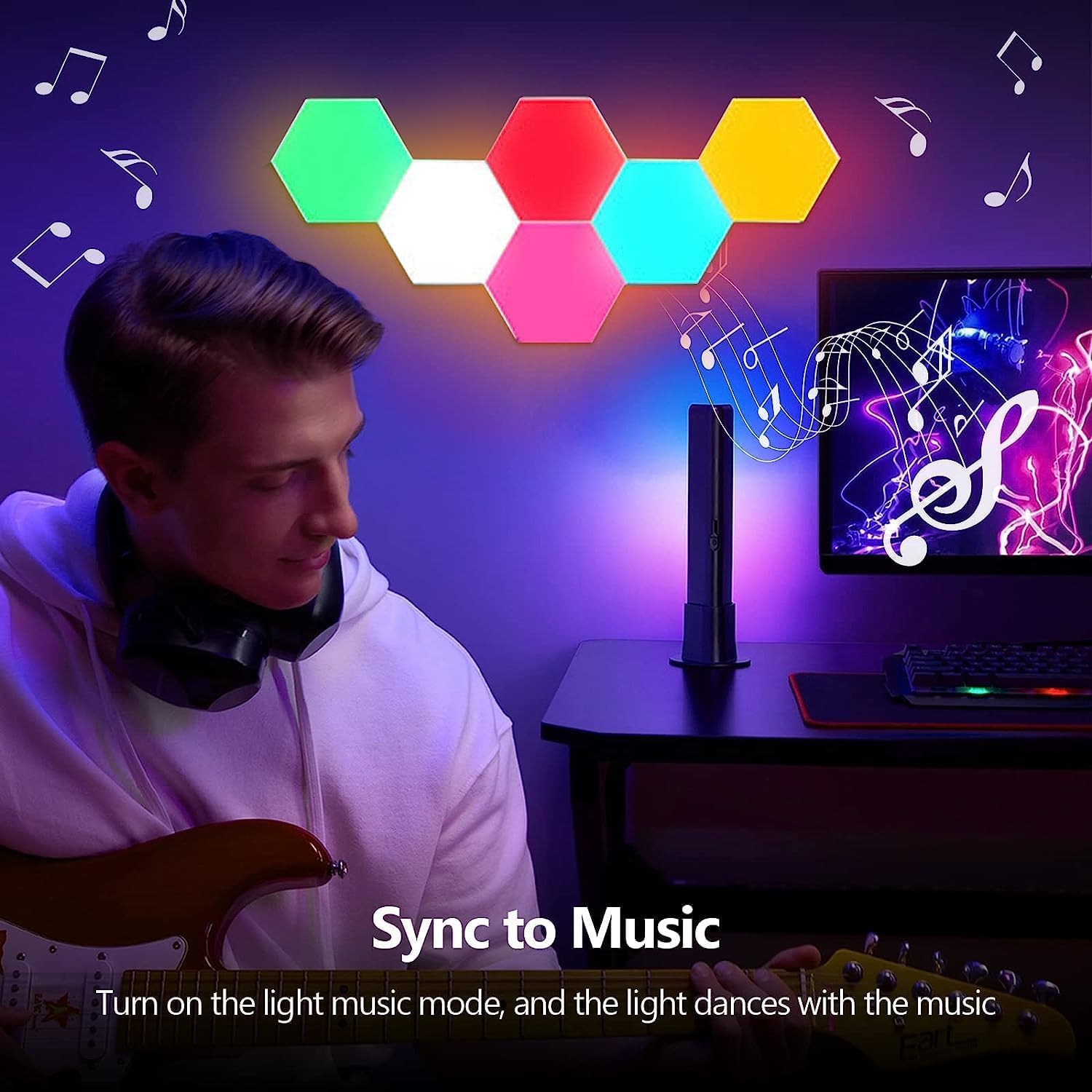 Luci esagonali per videogiochi, pannelli luminosi esagonali a LED per pareti, luci geometriche RGB fai da te per la decorazione della casa, camera da letto, sala giochi, bambini e adulti, confezione d