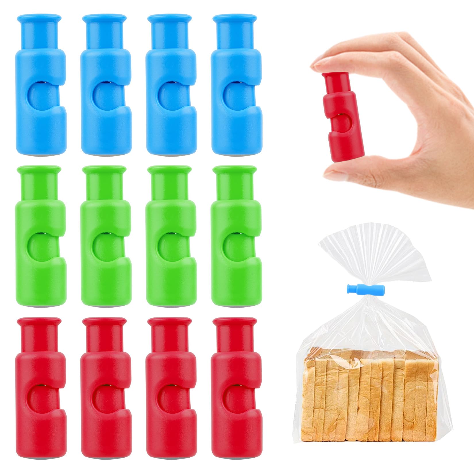 12 Pcs Kitchen Squeeze and Lock Food Bag Clips for Food Storage, Reusable Plastic Food Clips for Bags Closure for Sealing Keeping Fresh Snack Freezer Chip Bread Clip