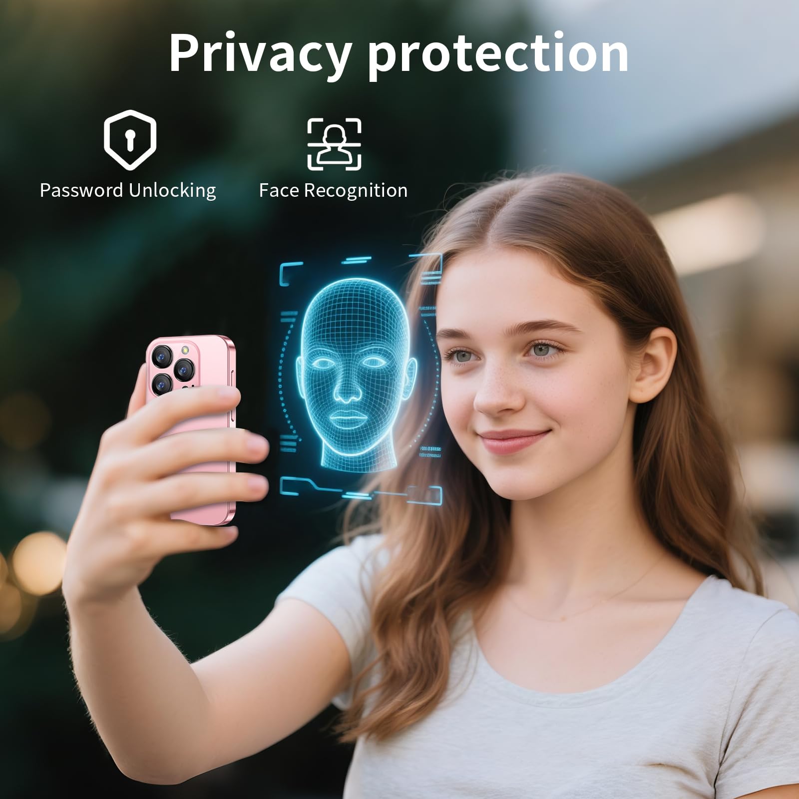 cofcvgs mini telefono, 3.0 pollici mini telefono, 3G Smart Phone, 2GB RAM 16GB ROM, smartphone Android 9.0 per bambini, batteria di riconoscimento facciale 900mAh telefono(rosa)