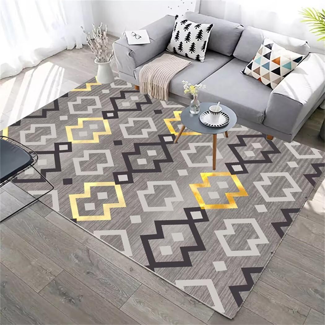 Grand tapis de salon géométrique moderne et élégant coloris gris chic