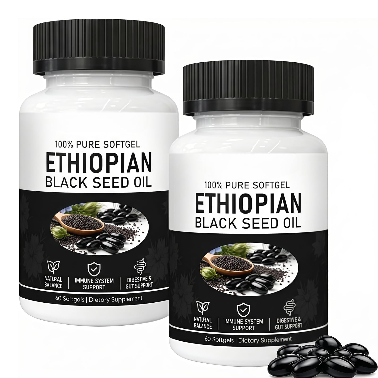 Ethiopian Black Seed Oil Capsules,Purely Nutrient Black Cumin Seed Oil from Nigella Sativa, Non-GMO Black Seed Oil Supplement Organic Cold Pressed, Easy-to-Swallow Softgels for Daily Wellness (1 Pack) — view 9