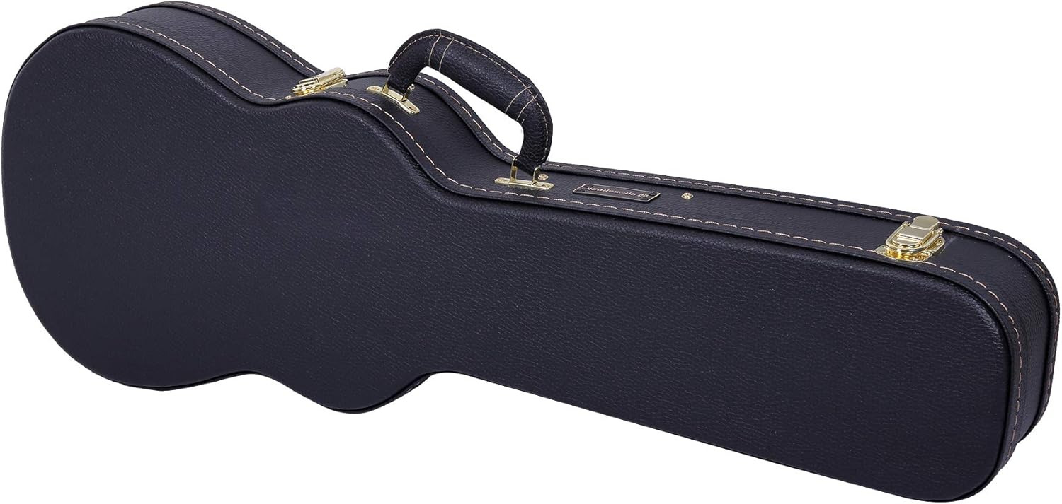 Crossrock Wooden Ukulele Case fits 30/31in Baritone Ukulele- Stainless Steel Latches, Sponge Lining, Storage Space-Black(CRW600BUBK)
