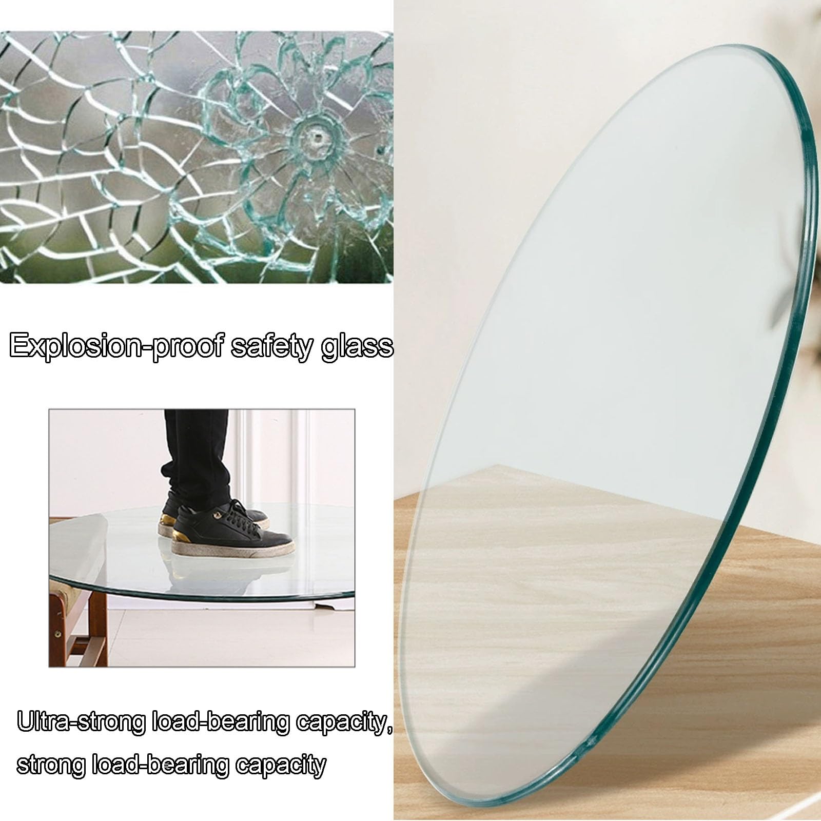 HJXGQJM Tafelblad, rond glazen blad voor salontafel 35/55/65/80/90/100 cm, rond helder cirkelvormig plaatglas, stevig en slijtvast gehard glazen tafelblad, gehard glas tafelblad (100 cm
