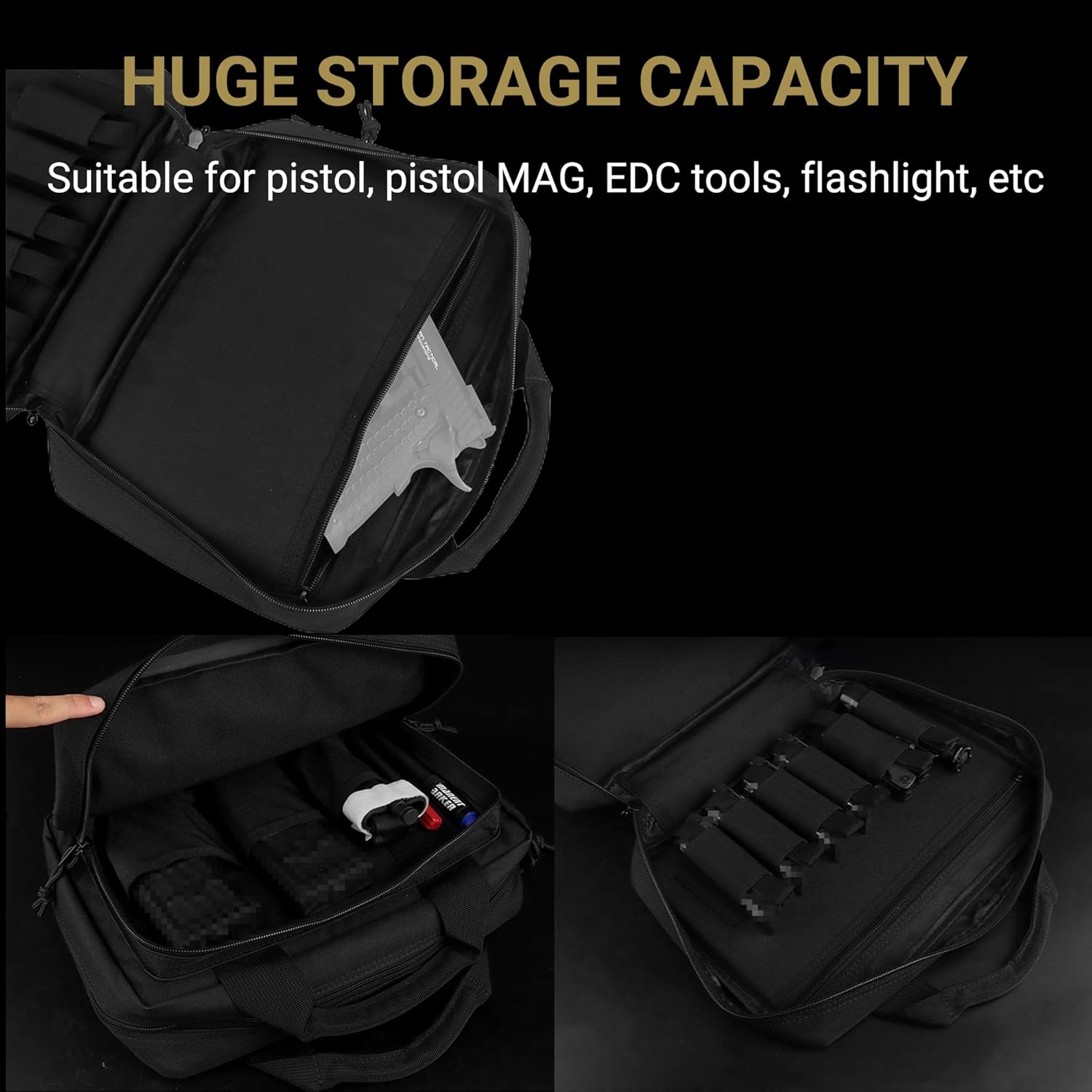 UniPro GB-75 Tactical Gun Range Bag for 2 Pistols, 900D Polyester Lockable Handgun Case w/ 6 Magazine Pockets, Ammo Storage – Lightweight & Durable