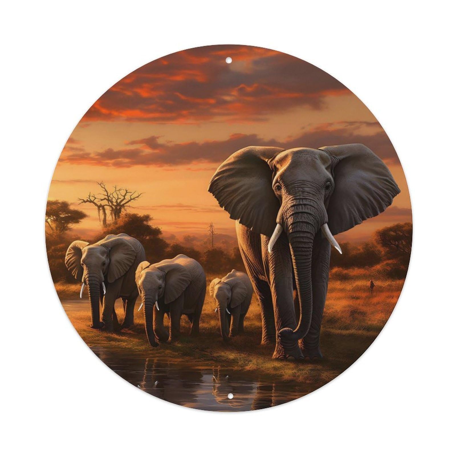 Animal Artwork Elephant on The Grassland Vintage Metal Tin Sign Plaque Wall Decor for Cafe, Club Bar, Office, Garden Metal Poster 8x8Inch