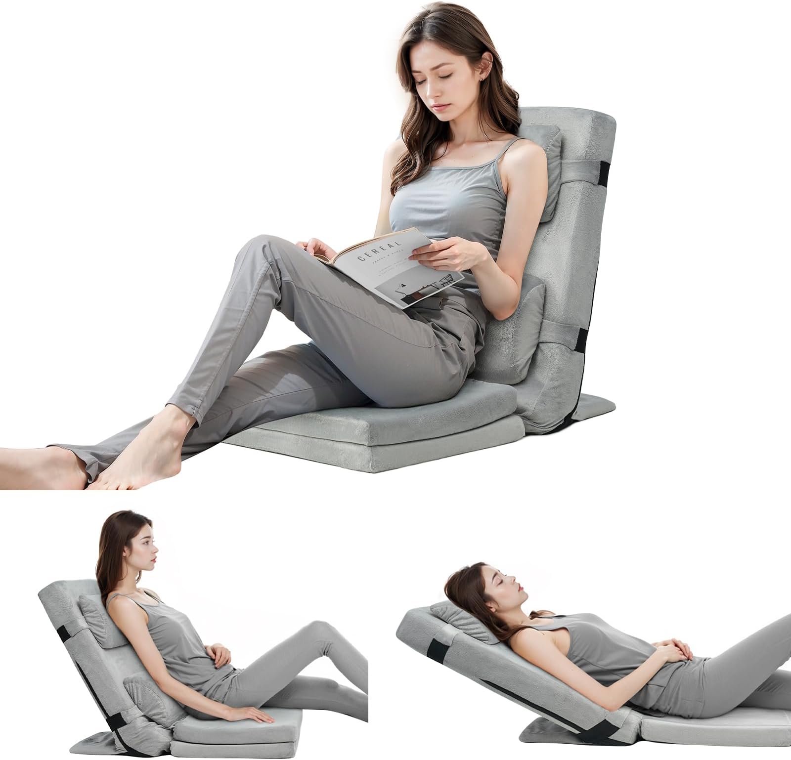 TOPSKY Adjustable Bed Wedge Pillow with Backrest, 6 Reclining Positions and Memory Foam, Wide Seat for Post Surgery, Reading, Sitting and Sleeping for Bed and Sofa (Grey, 21.65" Wide)