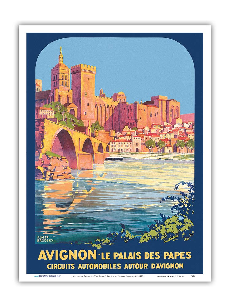 Pacifica Island ArtAvignon France - The Popes’ Palace (Le Palais des Papes) - Vintage Travel Poster by Roger Broders c.1922 - Master Print 9in x 12in
