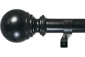 Decopolitan Ball Single Telescoping Drapery Rod Set, Long, Black, 72 to 144-Inch...