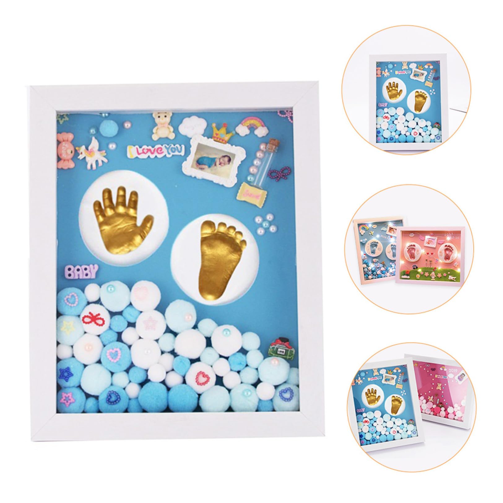 Yardwe Cornice Impronte Neonata in Acrilico Oro Kit Regalo Personalizzato per Battesimo e Decorazione Parete Shower