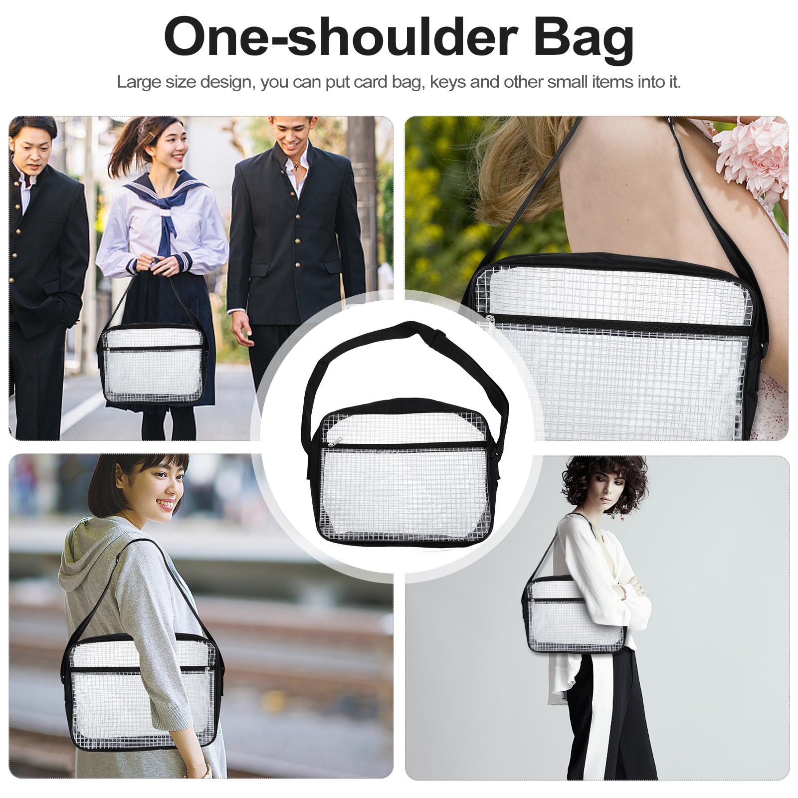 Transparente PVC Schultertasche, Große Aufbewahrungstasche Schwarz