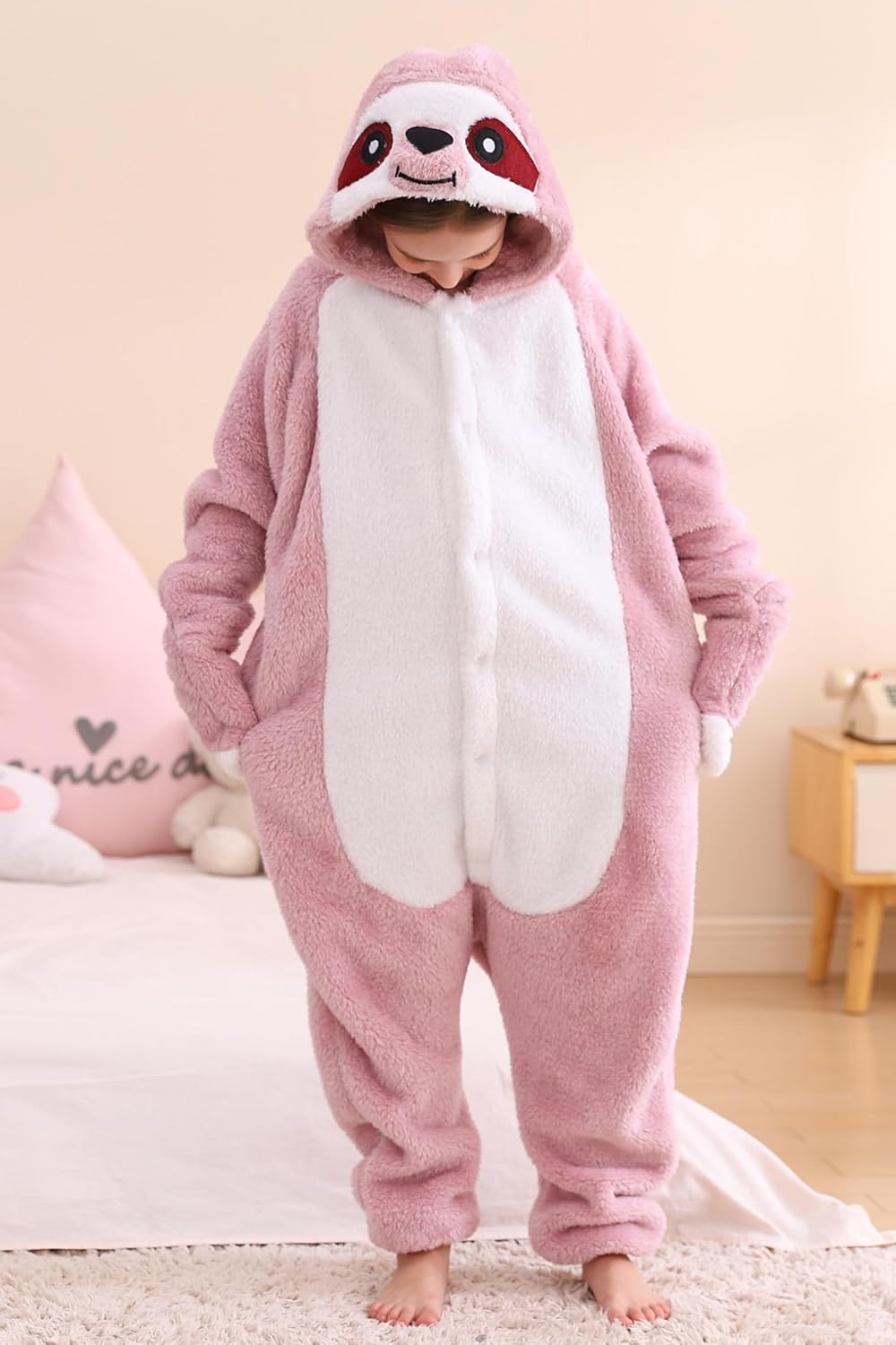 DELEY Unisex One Piece Animal Adult Pink Sloth Onesie, Animal Pajamas Halloween Cosplay Costume for Women and Mens - Image 4