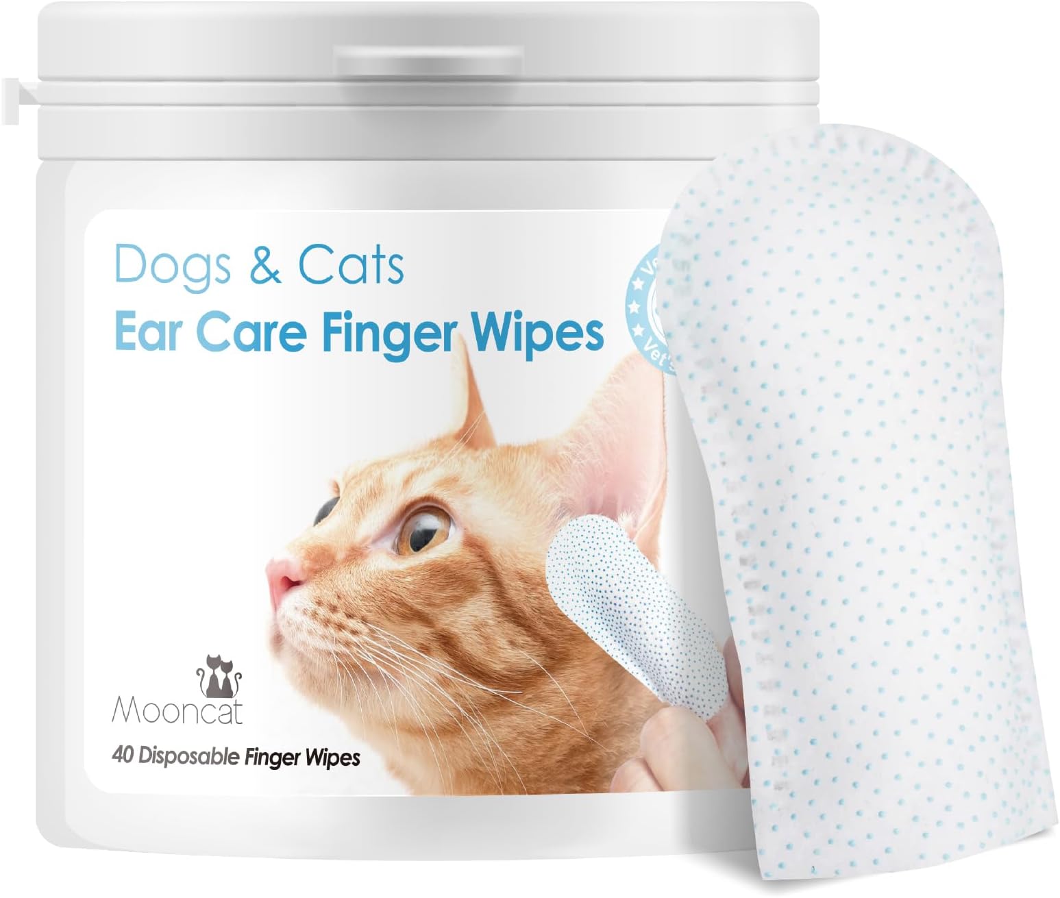 Mooncat Ear Cleaner Wipes｜Ear Cleansing Finger Wipes for Cats ｜Ear Wipes for Cats｜Dog Grooming Supplies｜Reduces Dirt and Cleans Wax Buildup｜Pet Ear Wash Wipes｜— 40 Finger Wipes