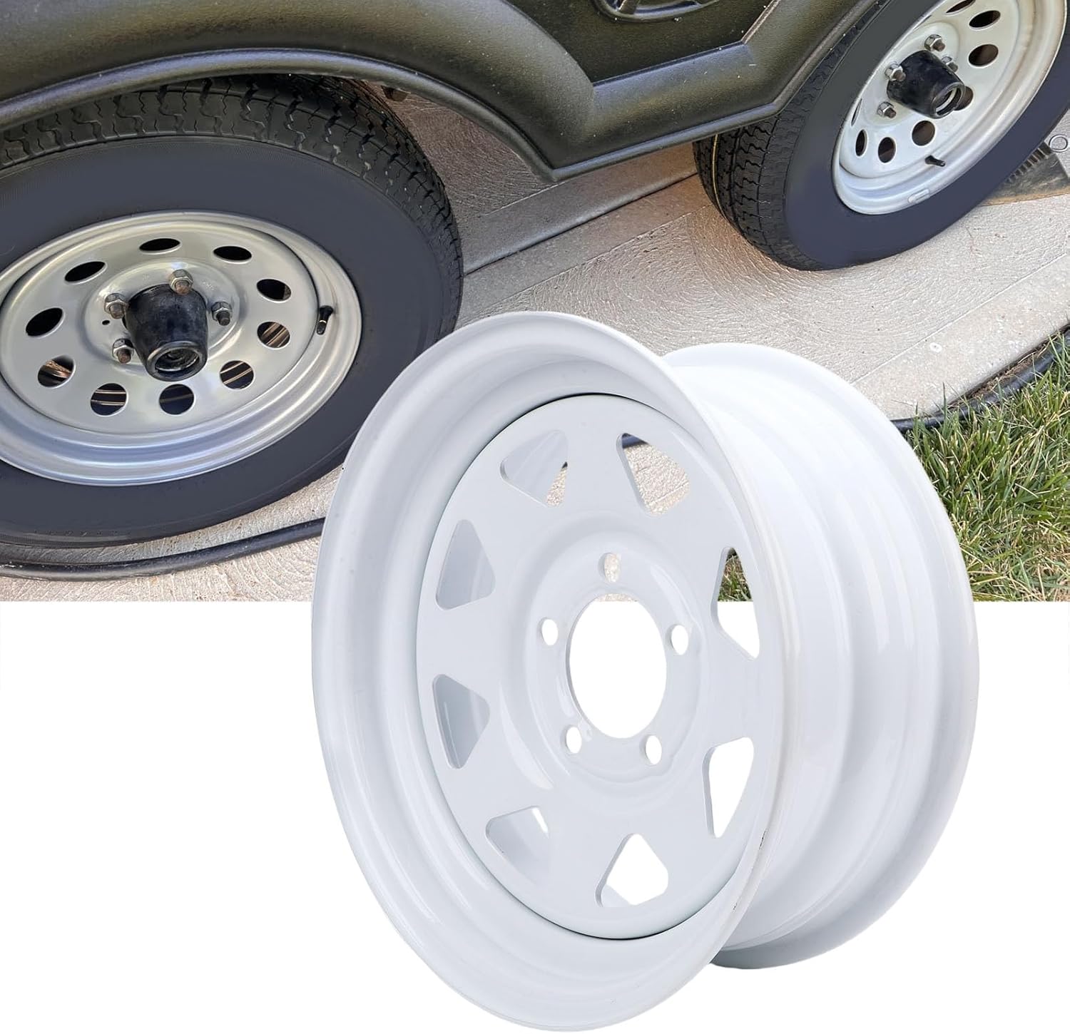 14x5.5 Trailer Wheel Rim, 5 Lug on 4.5 Pattern White Spray Painted Steel Rim for Utility Cargo Boat Trailers