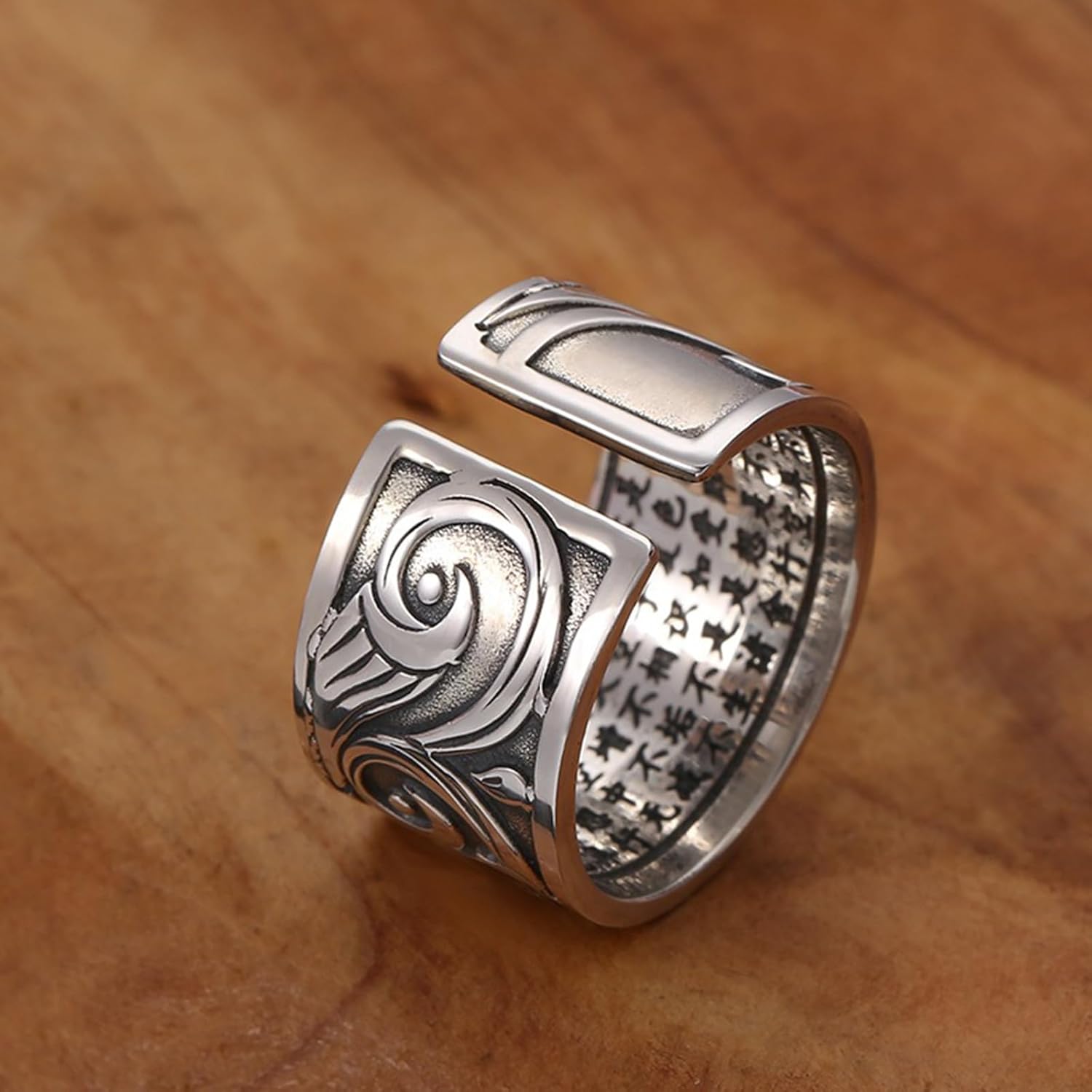 Vintage Silver Lucky Koi Fish Ring - Adjustable Feng Shui Tibetan Buddhist Heart Sutra Ring for Women Men, Protection Wealth Lucky Amulet Jewelry, Meditation Rings - Image 2