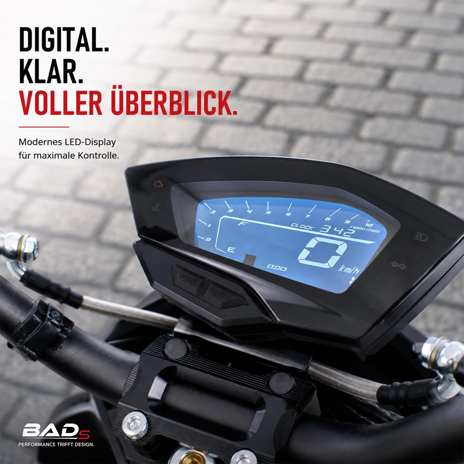 Burnout Motorroller 50 ccm BAD S, Grau, 45 km/h, Euro 5, EFI Einspritzung, Voll-LED, Keyless Go, Alarmanlage, USB-Ladedose, hydraulische Scheibenbremsen v/h