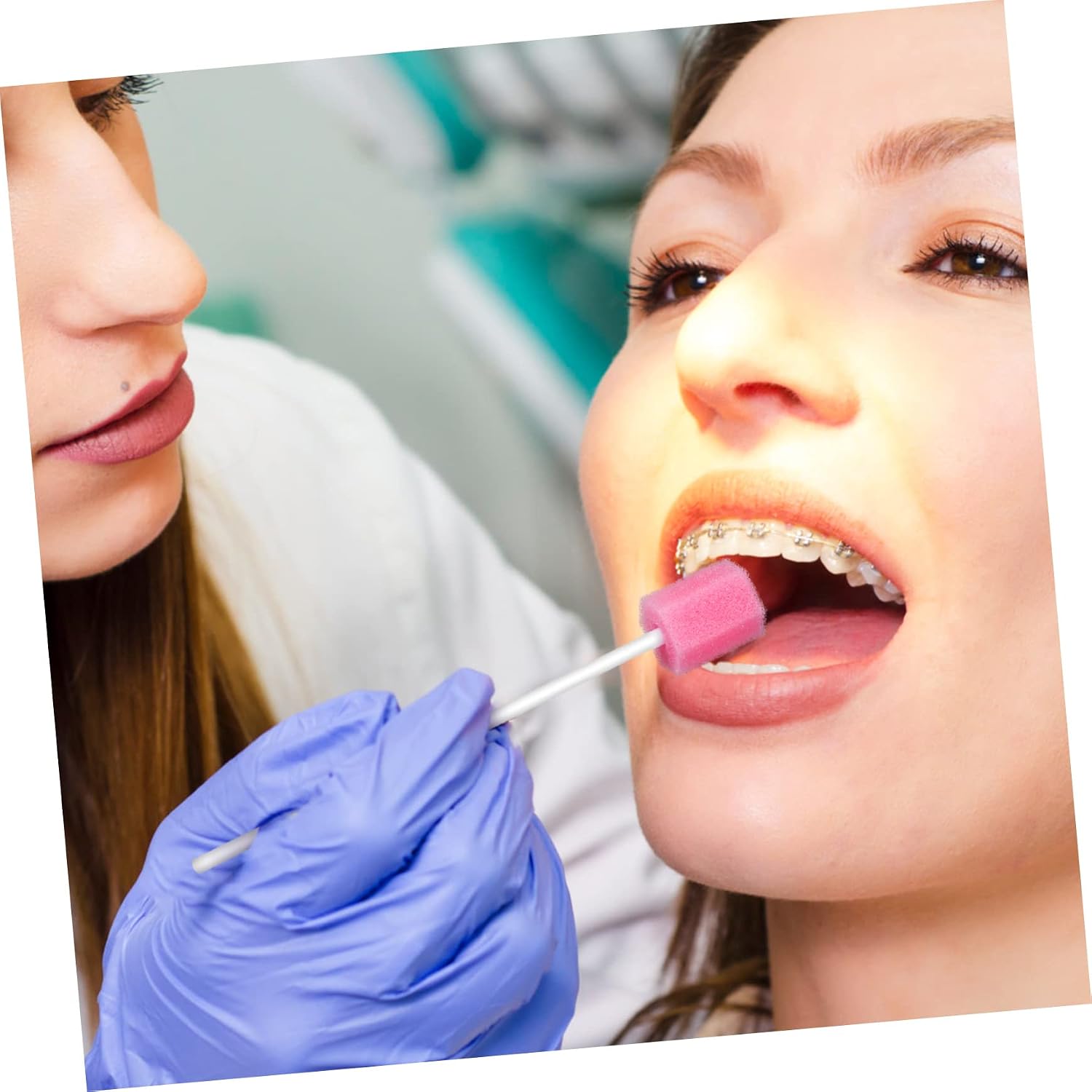 150pcs Hexagon Sponge Handle Dental Swabs Disposable Mouth Cleaning Swabs Oral Care for Sensitive Teeth Daily Hygiene