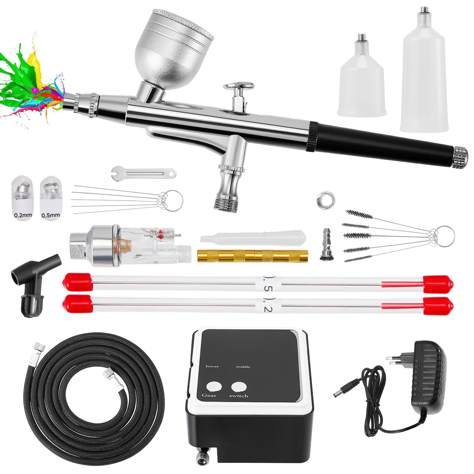Set aerografo portatile da 36 PSI con compressore e pistola a doppia azione - per modelli, trucco, verniciatura di autoveicoli e artigianato