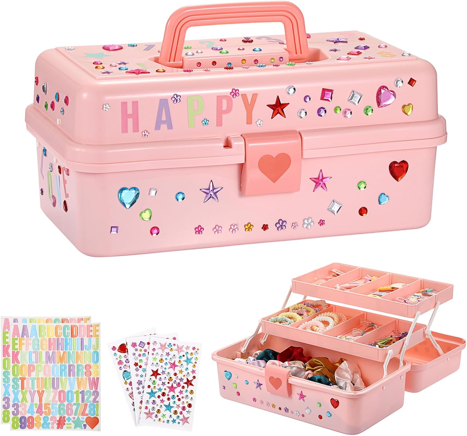Hair Accessories Organizer with Handle,3-Layer Hair Caddy, Pink