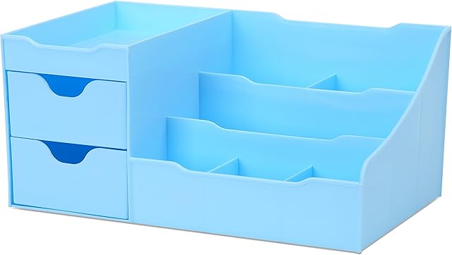 UNCLUTTERED DESIGNS Makeup Organizer With Drawers  Modern Countertop Storage for Cosmetics  Chic Vanity Holder for Perfume, Skincare, Brush, Lipstick, Nail Polish Organization & Display (Blue)