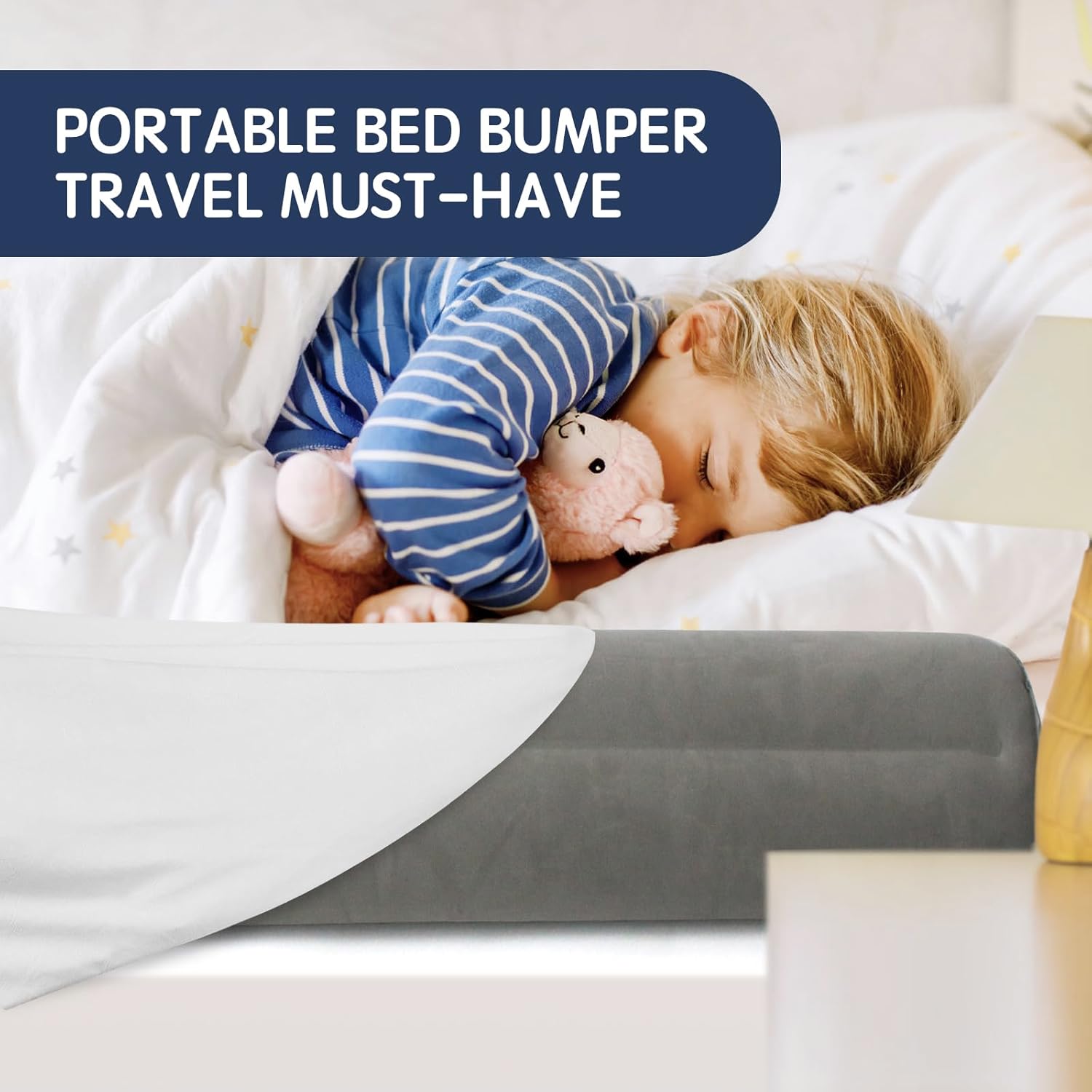 2Pack Inflatable Travel Bed Rails for Toddlers, Non-Slip Soft Flocking Blow Up Bed Rails for Kids | Toddler Bed Guard Rail for Full, Queen, King Size Beds, Portable Bed Bumper for Travel