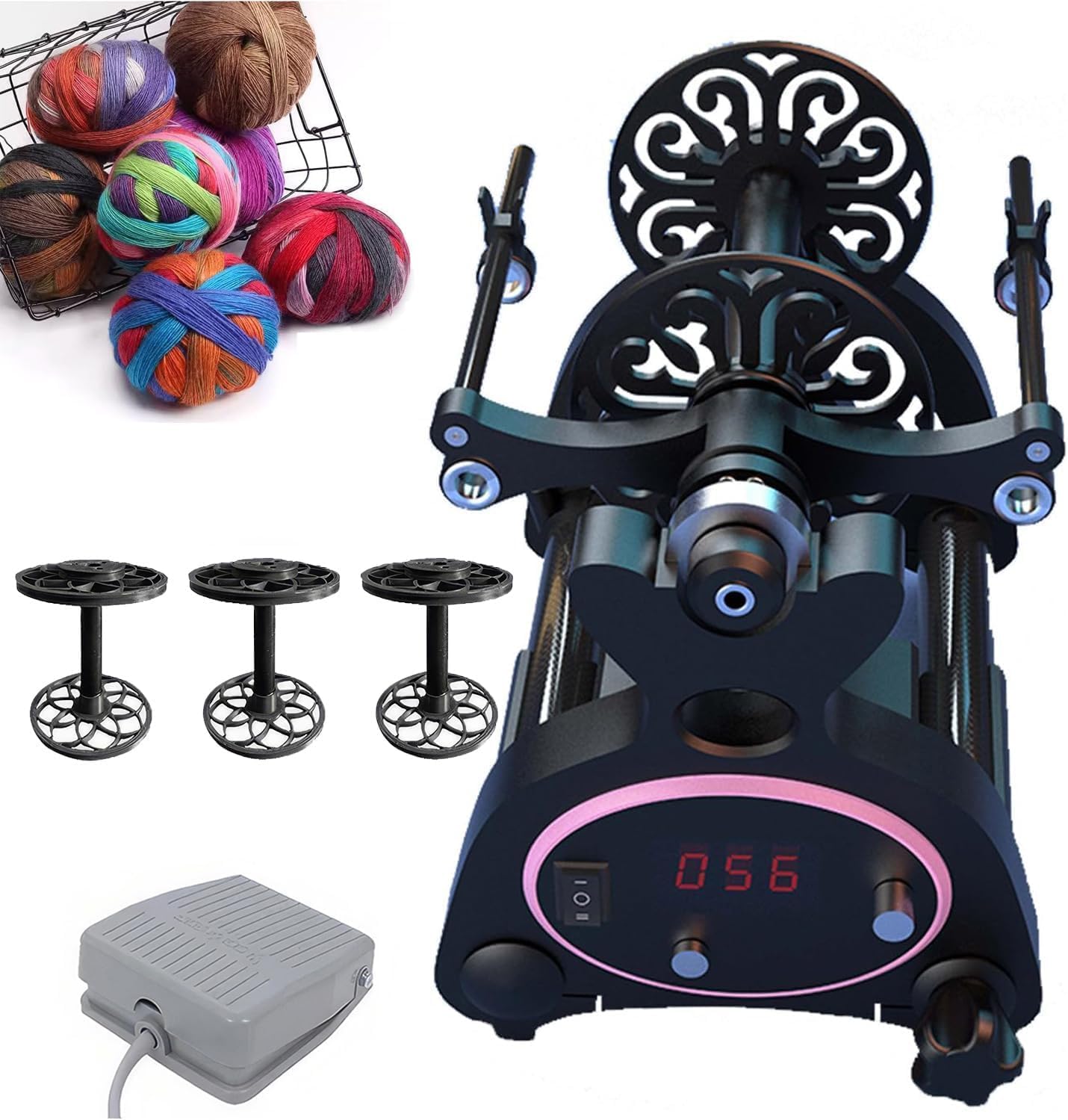 Electric Wheel with Digital Display and Foot Pedal Controller, stepless Speed Regulation, Forward and Reverse Switching, for Hand Weaving and roving Making Projects (A)