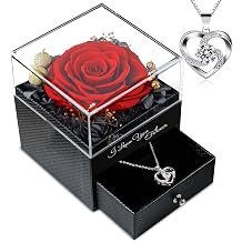 Gifts for Women Birthday, Preserved Real Red Rose with Necklace Gifts for Mom, Eternal Roses Forever Flowers Gifts for Girlfriend Mom Grandma Wife Mothers Day Birthday Anniversary
