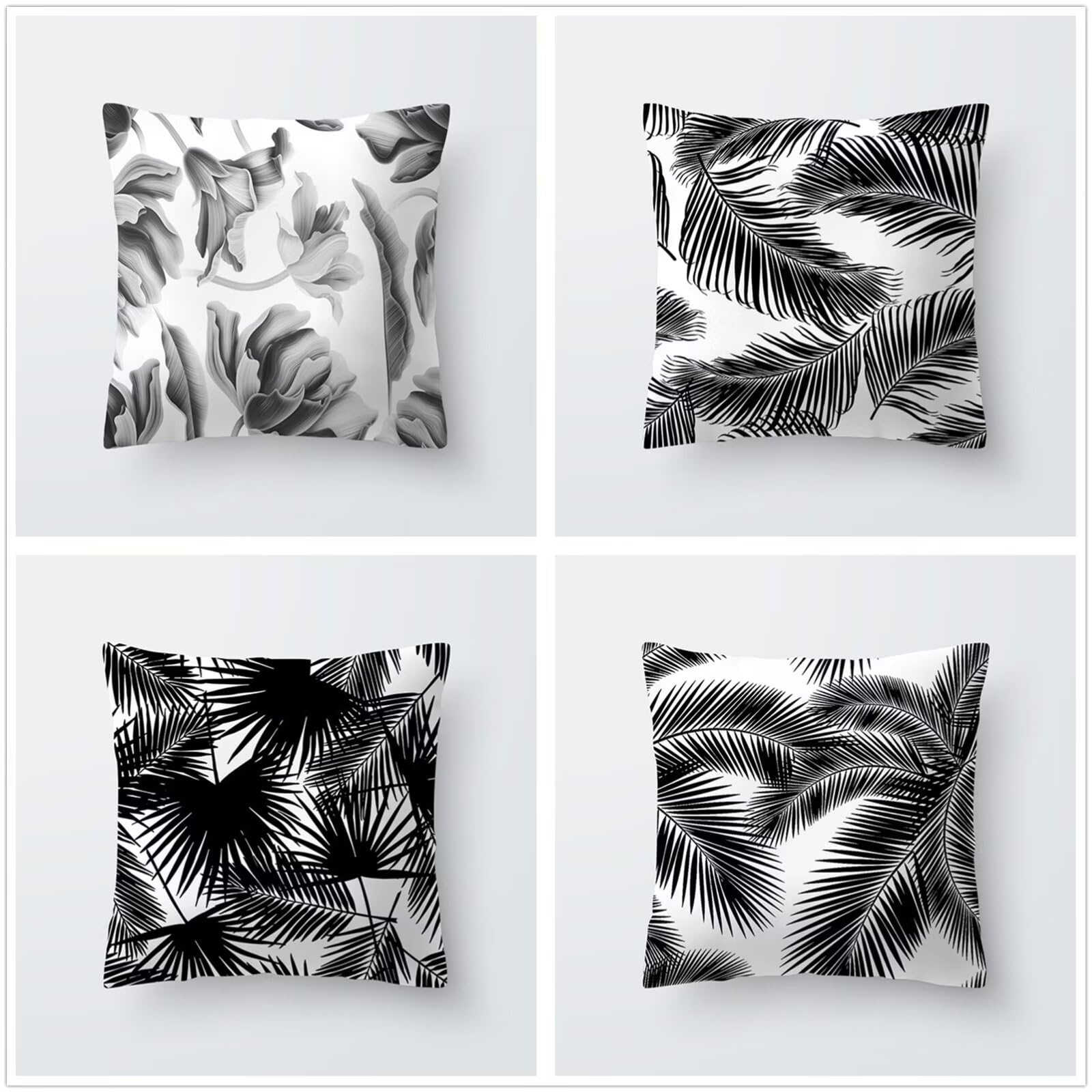 Federe Cuscini Divano 65x65cm Set di 4 Cuscini per Divano in Morbido Cuscini da Esterno,Quadrato Doppio Lato Estate Impermeabili Fogliame Cuscini Decorativi,per Divano Soggiorno Sedia Letto Nero OW940