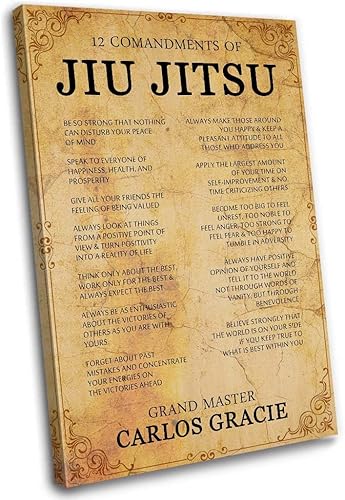 Póster de Jiu Jitsu brasileño con 12 mandamientos, con citas enmarcadas, impresiones de imágenes vintage inspiradoras, póster decorativo de
