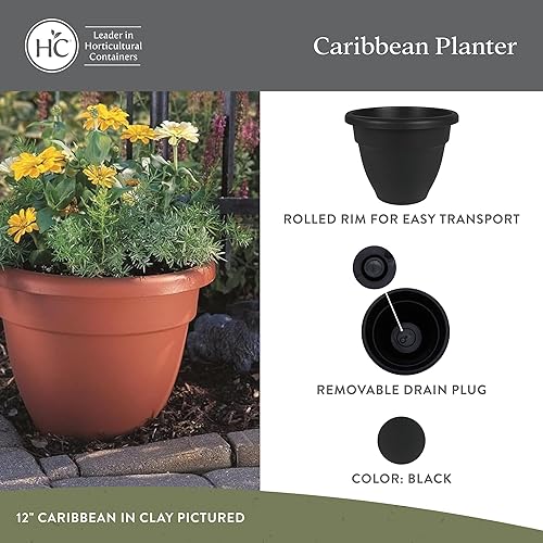 Miniatura 2 de The HC Companies, Caribbean - Maceta de plástico y ligera de 14 pulgadas para interiores y exteriores, maceta para hierbas y flores, color negro