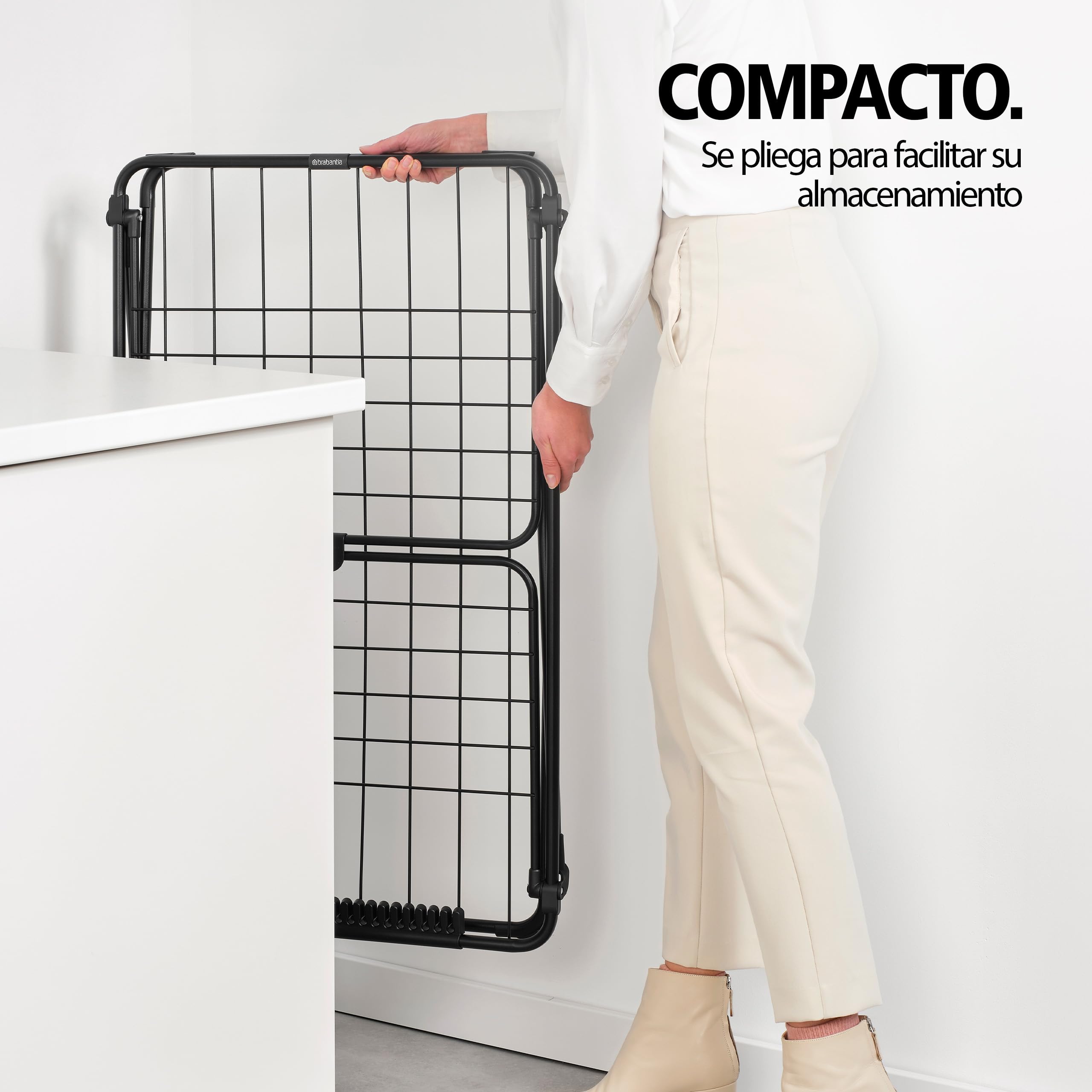 Brabantia HangOn Too Tendedero 18 M (Negro Mate), tendedero Plegable con Capacidad para hasta 1 Carga de Lavadora, tenderete de Ropa Plegable para Todo Tipo de Prendas, no Necesita Pinzas