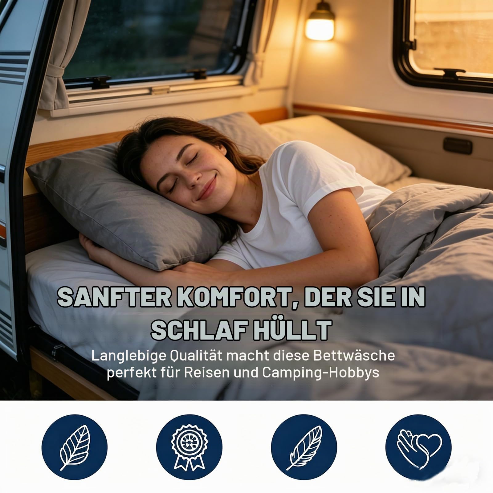 Spannbettlaken 3-Teiliges Set für Wohnmobil/Wohnwagen Heckbett | 70x190-85x210 cm & 35x130-50x145 cm | Spannbettlaken Ersatz Bettlaken für Camper, Van | Atmungsaktiv, Rundum-Gummizug