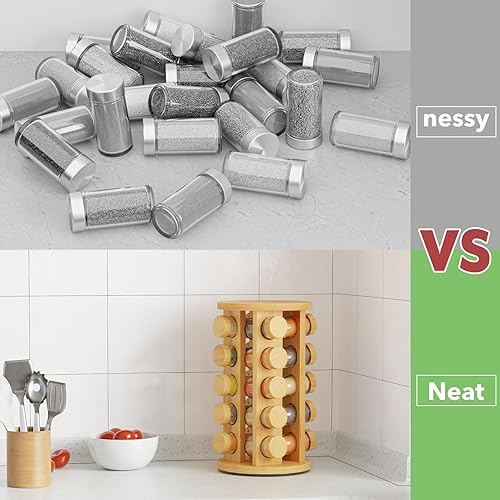 Miniatura 2 de New England Stories Juego de estante giratorio para especias con 20 tarros de especias, organizador de torre de especias de cocina para encimera o