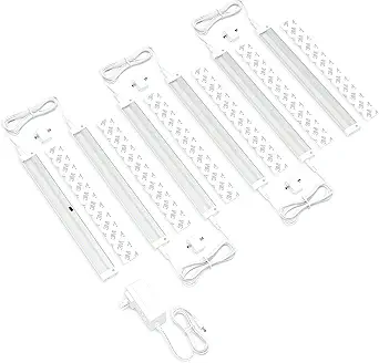 EShine Hand Wave Activated Under Cabinet LED Lighting Kit, Dimmable, 6-Pack 12 in - Touchless Dimming Control, White Under Counter Lights for Kitchen, Garage, Office, Desk - Warm White (3000K)