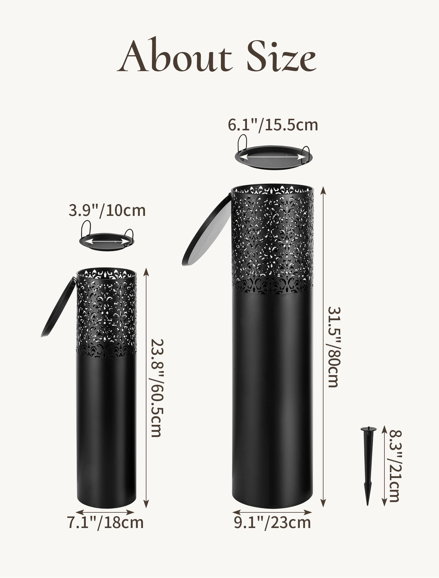 Lantern Column Negro con Clavo de Fijación al Suelo, 80/60,5cm