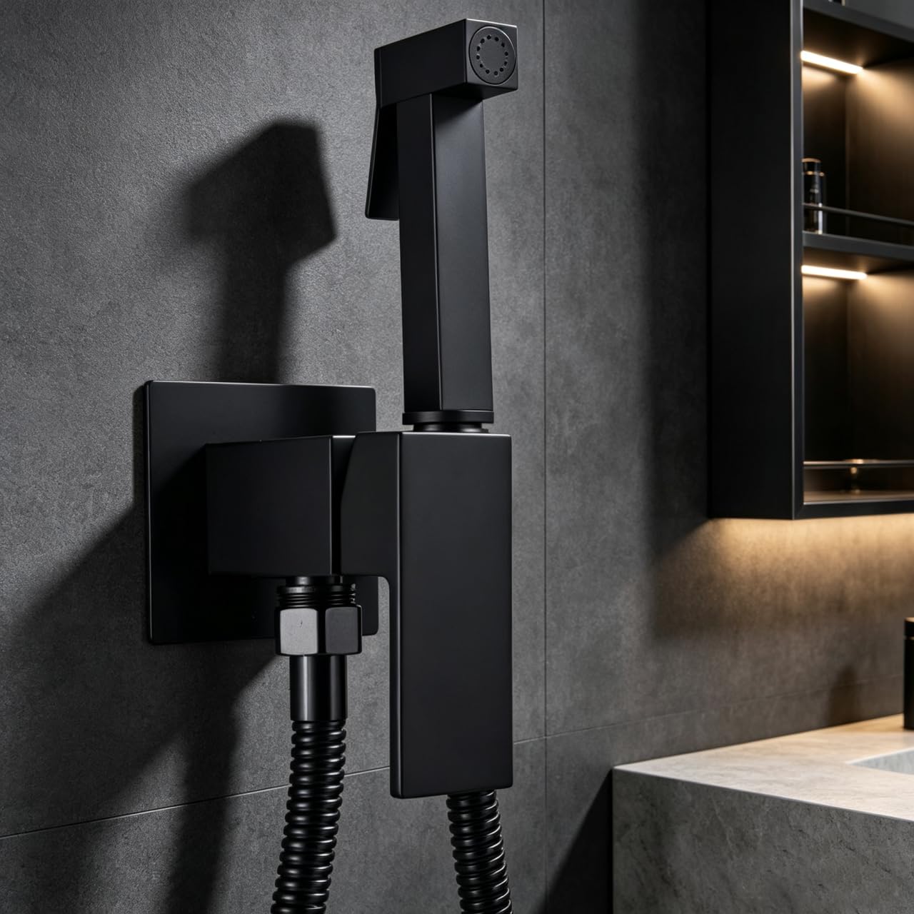Doccetta per Bidet WC in Acciaio Inossidabile Nero | JUNSHENG Doccetta per Bidet WC in Acciaio Inossidabile con 1.5m Rubinetto Del Bagno Tubo Telescopico Nero
