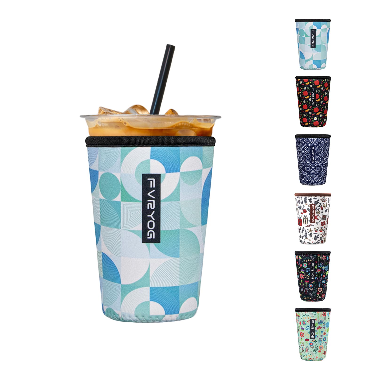 FVRYOG Reusable Insulated Neoprene Iced Coffee Sleeves for Iced Coffee Cups, Coffee Coolies sleeves for Iced & Hot Drinks