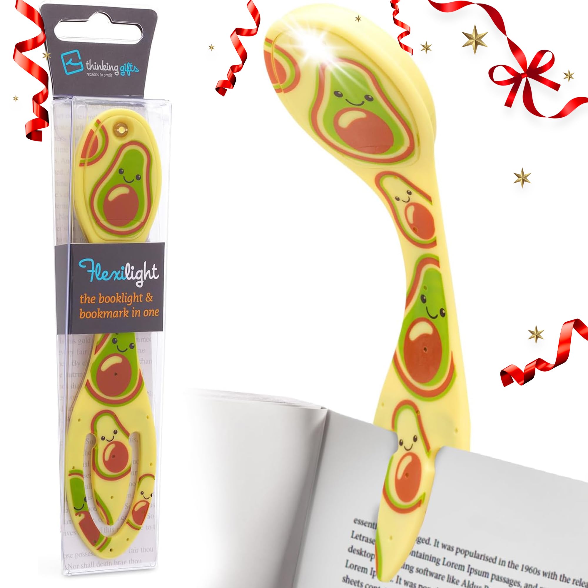 Gifts for Readers & Writers Book Light, Clip On Reading Light for Bed, 2in1 Flexilight & Bookmark, Small & Lightweight with a Soft Glow, 2 Batteries Included, Avocado