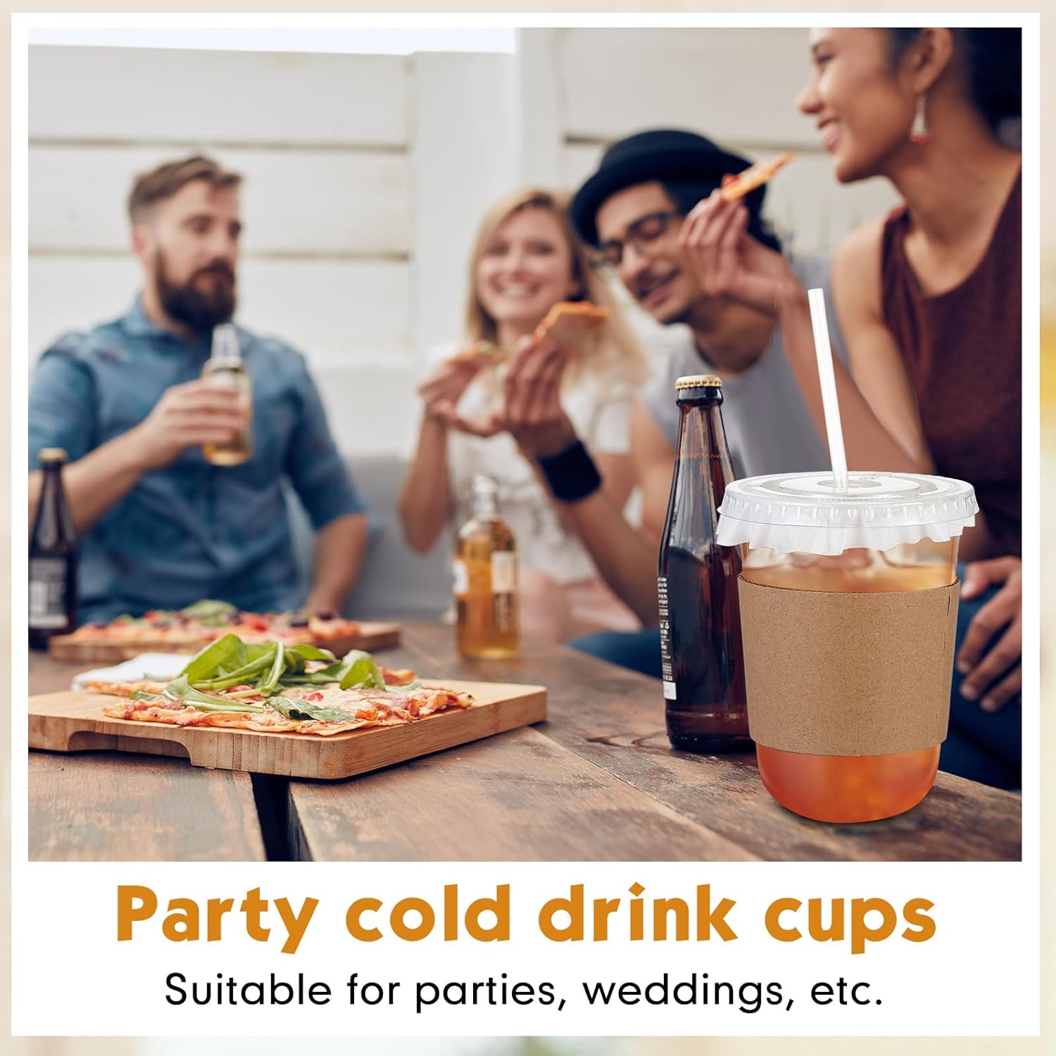 Baderke 50 Sets Clear Plastic Coffee Cups with Leak-proof Paper, Cup Sleeves, Lids, and Straws, Disposable PET Cups for Iced Coffee, Cold Drinks, Juice, Smoothie, Milkshake, Cafes, Party(16 oz) - Image 5