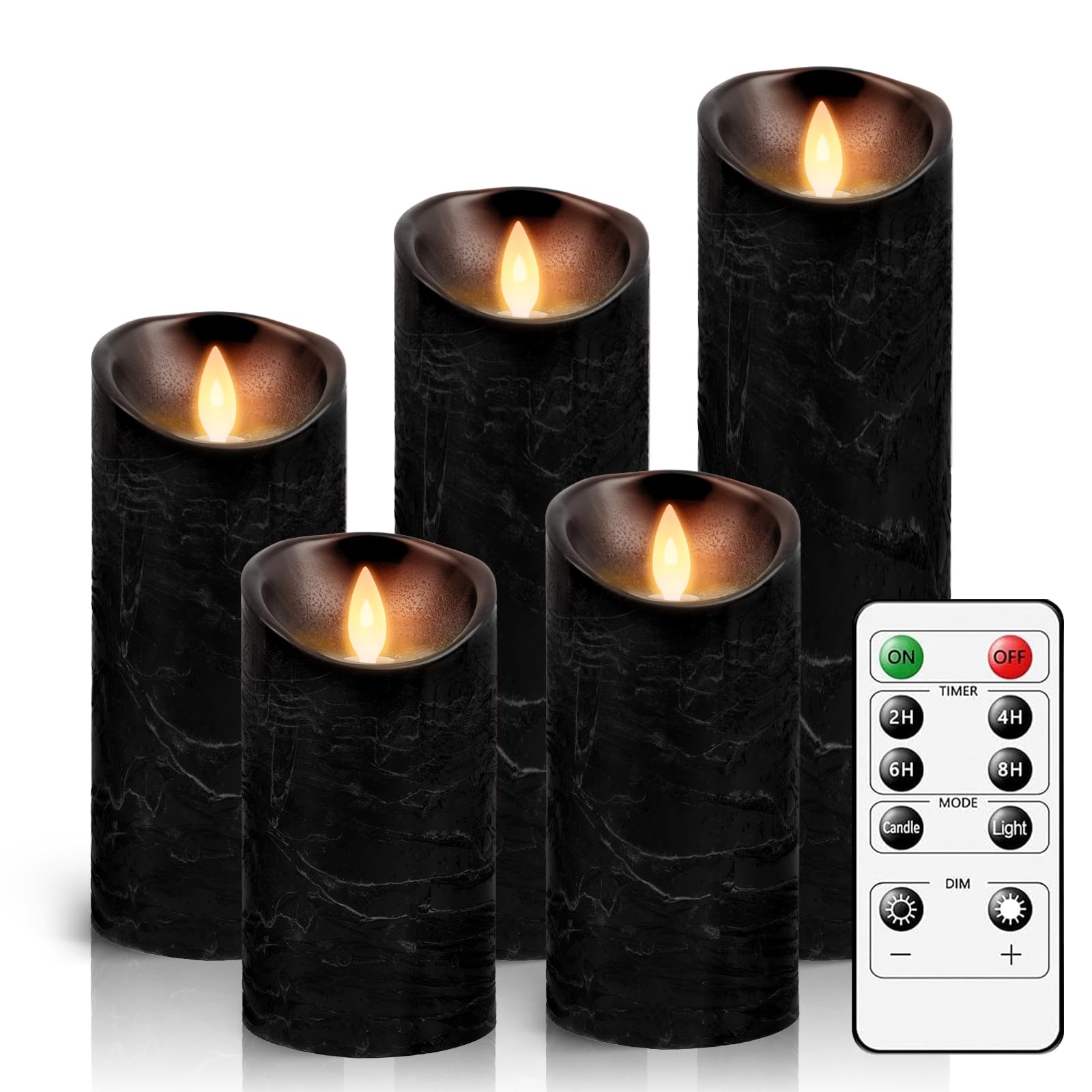 AiiBowy LED Candles [Set of 5] Flameless Candle - Battery Operated, 24 Hour Timer Function with Remote Control, Dancing Flame - LED Taper Candles Home Decoration, Christmas, Party (2#Black)